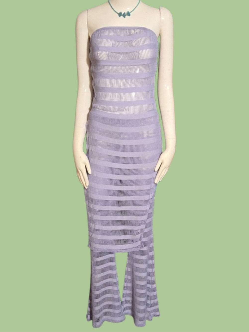 Bear Dance Lavender Strapless Sheer-Stripe Maxi Dress